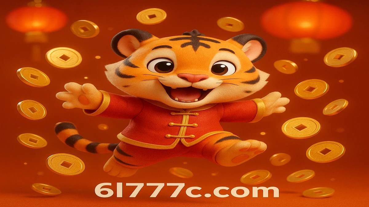 6L777-এ Fortune Tiger গেমের আকর্ষণীয় কার্টুন মাস্কটটি সোনার কয়েনের বর্ষণ ও ভাগ্যবান লাল লণ্ঠনের মাঝে মার্শাল আর্টের ভঙ্গি প্রদর্শন করছে।